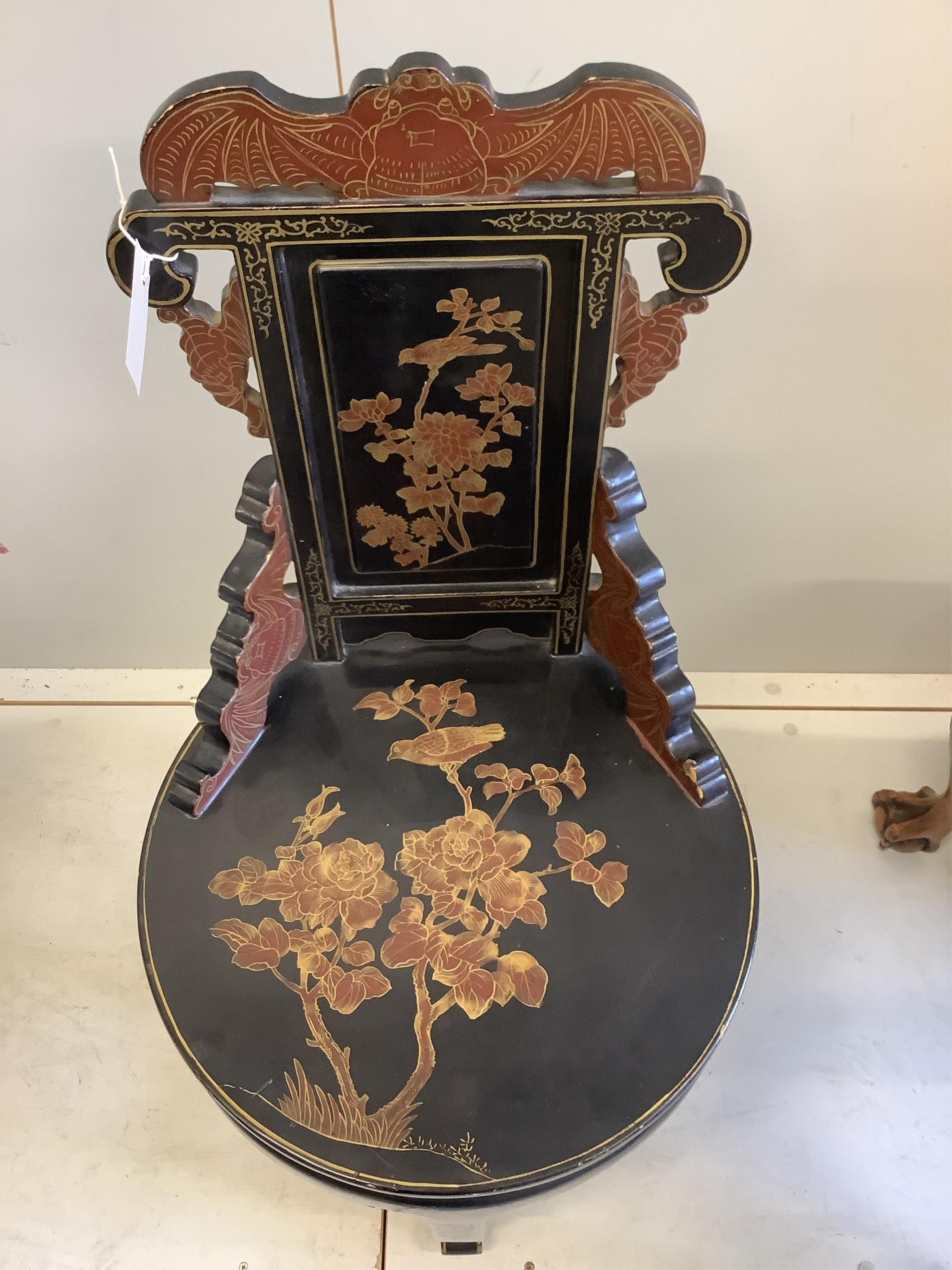 A Chinese lacquer side chair, width 44cm, depth 43cm, height 90cm. Condition - fair